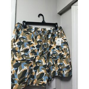 Free Assembly Cargo Shorts Mens  Large Blue Green Floral Leaf Elastic Waist New